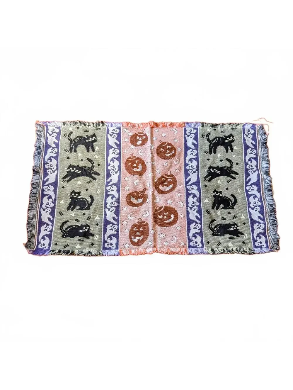 Halloween Black Cats and Jack-o'-lanterns Fringed Woven Table Runner